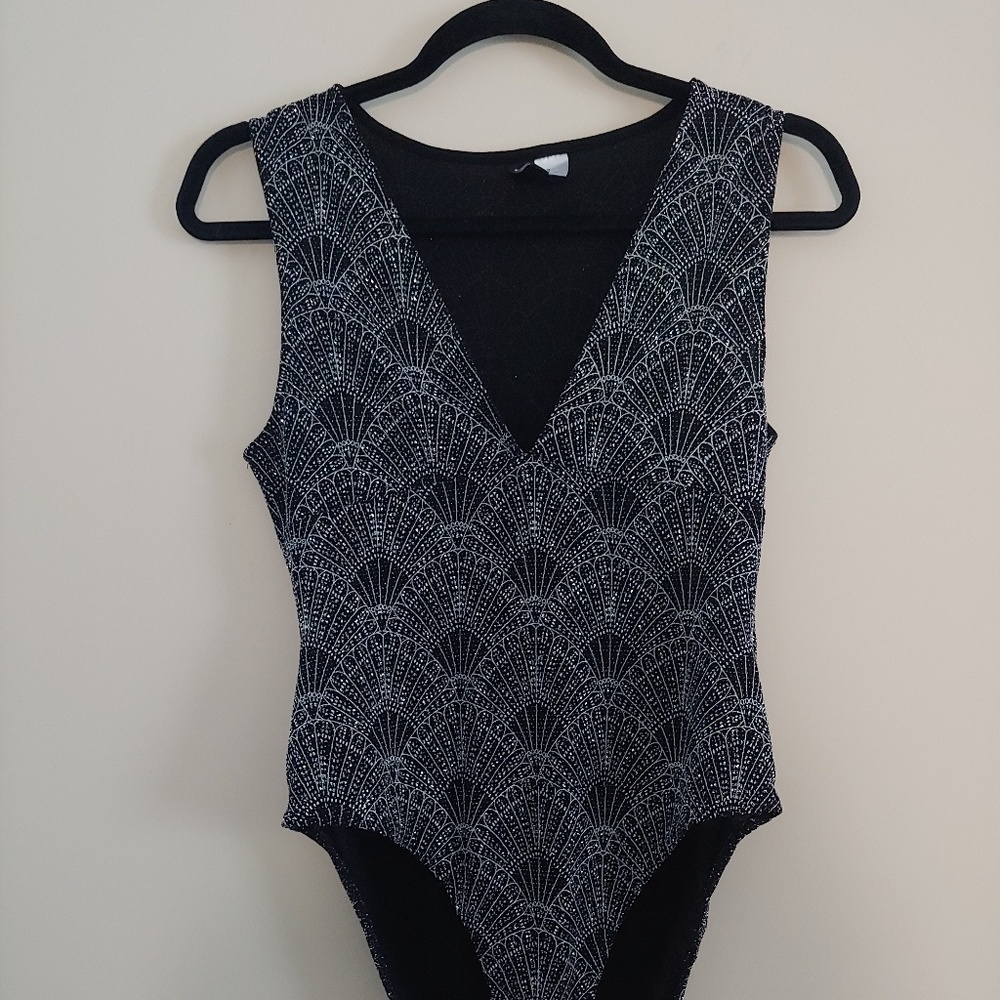 Black and silver diamond one piece leotard